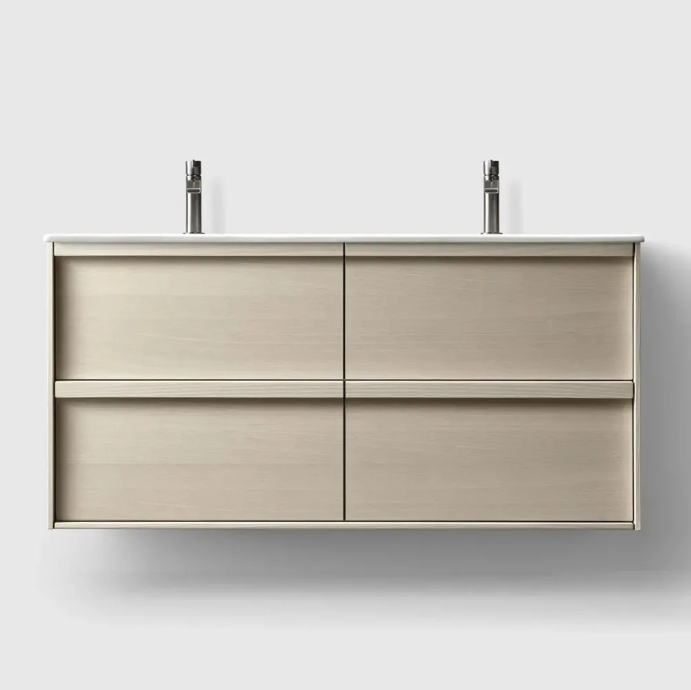 HAVEN H2/120 - Portable Ash Wood med dobbelt vask i porcelæn Hvid