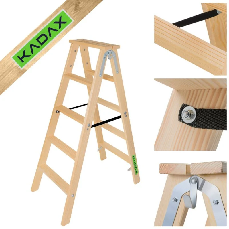 KADAX Malerladders Træ Portable 2x5 Trin Dobbeltsidet