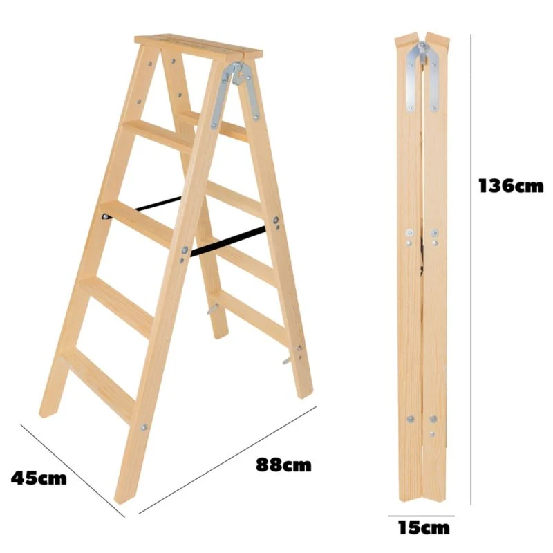 KADAX Malerladders Træ Portable 2x5 Trin Dobbeltsidet