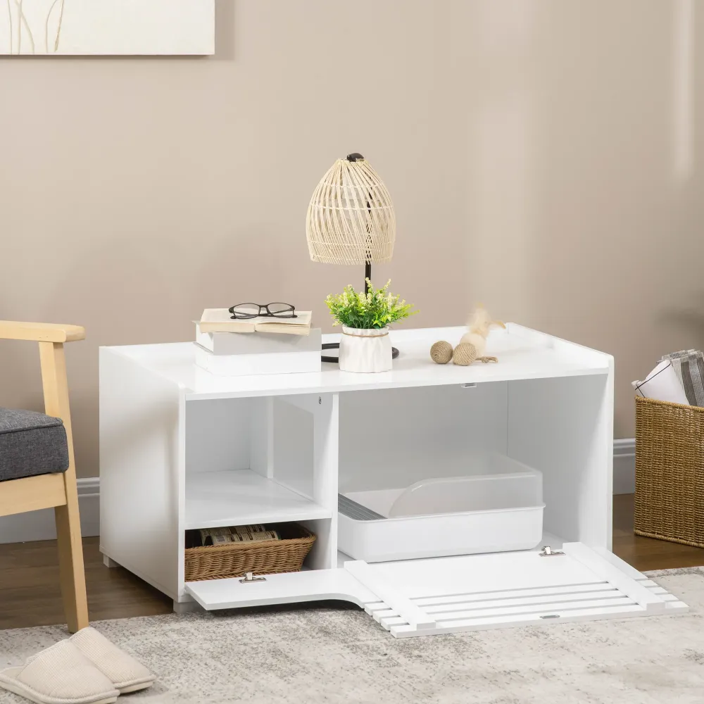 Kattemøbel med 2 hylder 2-i-1 design magnetisk dør snow