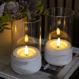 Lanterne marmor look - Sæt med 2 Stk