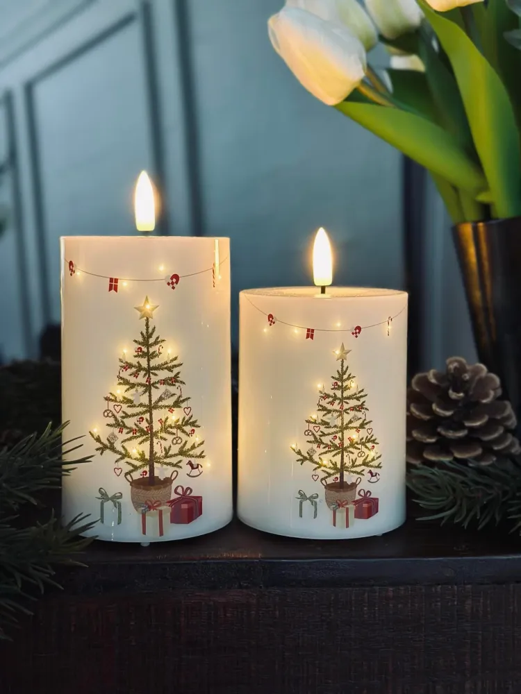 LED Bloklys TWINKLE CHRISTMAS - Sæt med 2stk.
