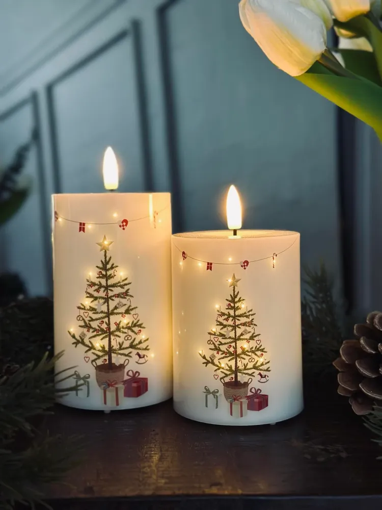 LED Bloklys TWINKLE CHRISTMAS - Sæt med 2stk.