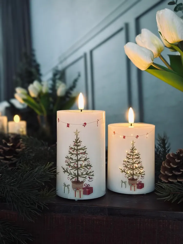 LED Bloklys TWINKLE CHRISTMAS - Sæt med 2stk.