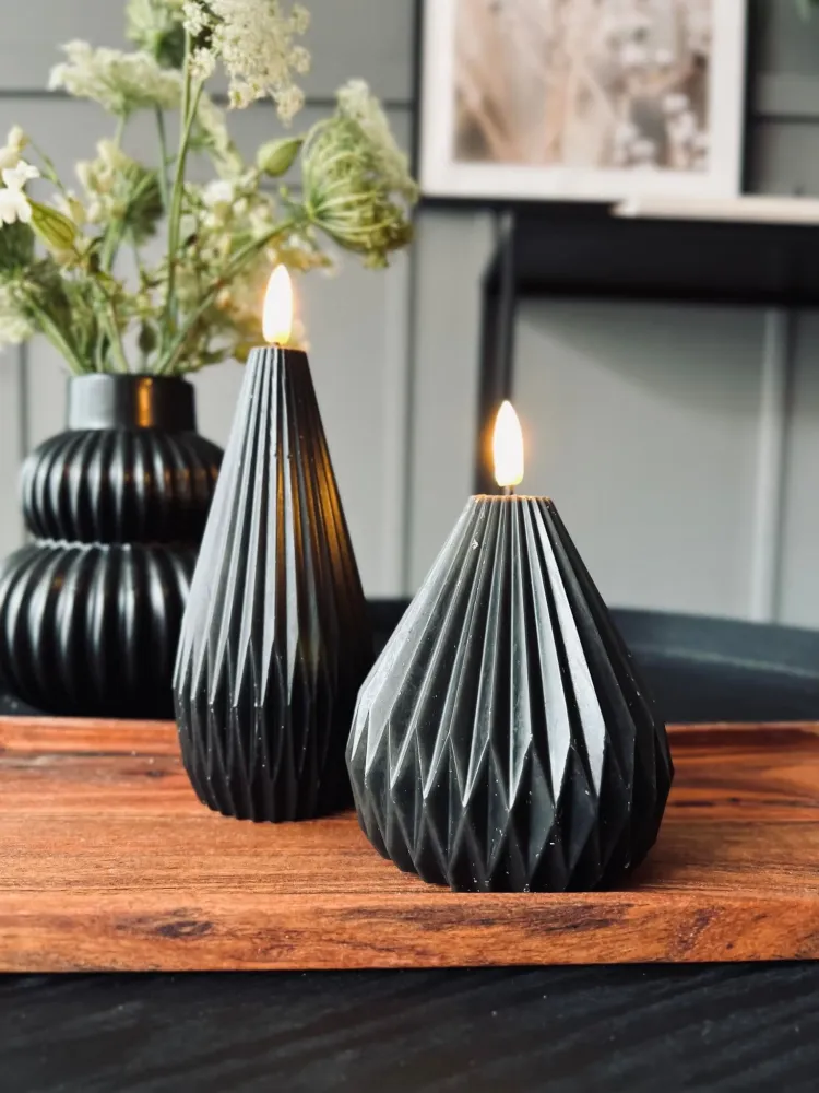 LED Design Sorte keglelys - Sæt af 2 stk m. Timerfunktion