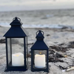 LED Lanterner med bloklys og timer - Sæt af 2 stk