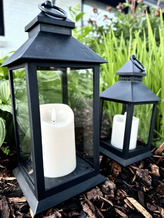 LED Lanterner med bloklys og timer - Sæt af 2 stk