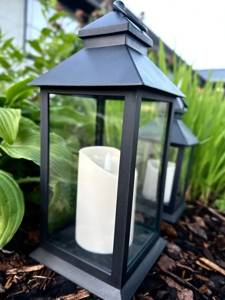 LED Lanterner med bloklys og timer - Sæt af 2 stk