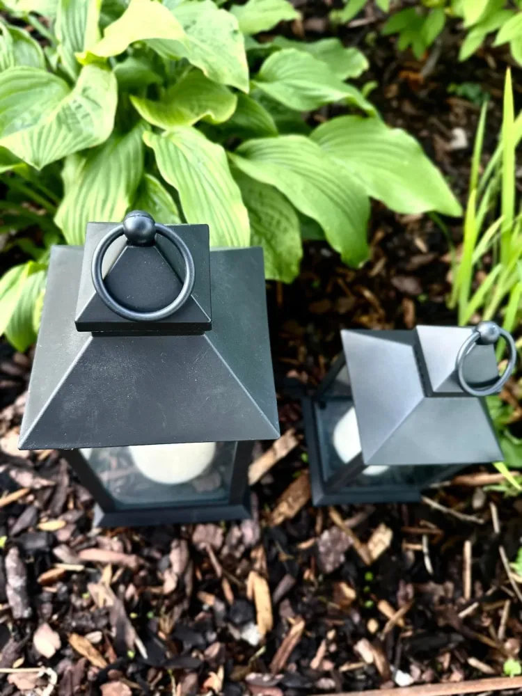 LED Lanterner med bloklys og timer - Sæt af 2 stk