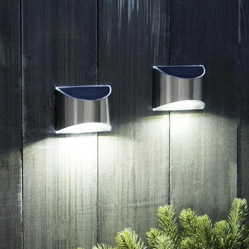 LED-solcelle Væglampe (downlight), 2 stk. rustfri hardened look