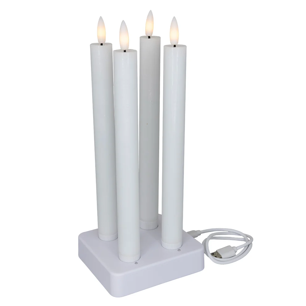 LED-stagelys 4 stk genopladelig Ø2,2xH25cm pearl med ladestation,1 bk