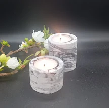 Lysestage 2 stk - kridt & sort marmor look