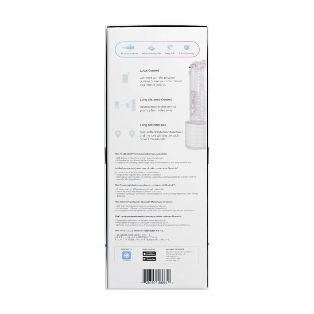 Max 2 - Wireless pairing App-kontrolleret mandlig masturbator - Hvid