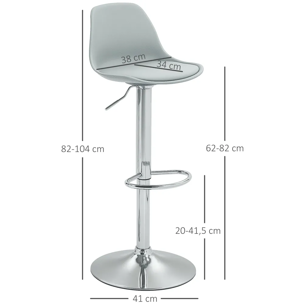 Sæt med 2 barstole, drejelige barstole med ryglæn, højdejusterbar, belastningskapacitet op til 120 kg, 42 x 38 x 82-104 cm...