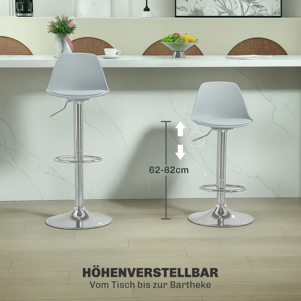 Sæt med 2 barstole, drejelige barstole med ryglæn, højdejusterbar, belastningskapacitet op til 120 kg, 42 x 38 x 82-104 cm...