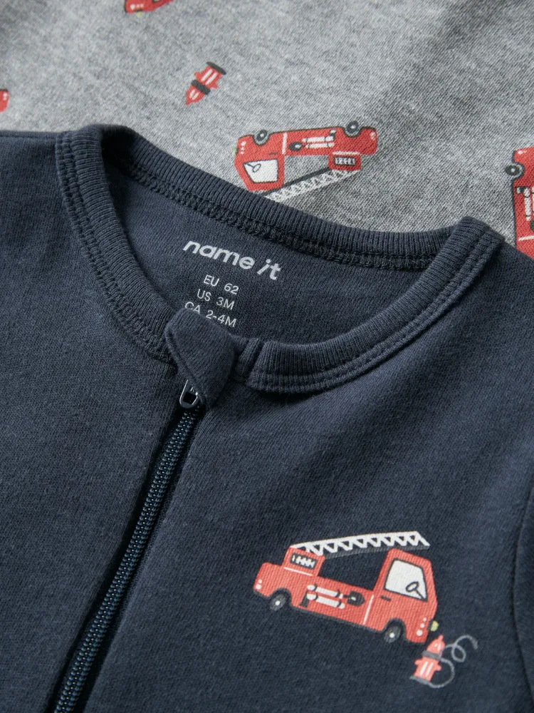 Name It Nightsuit 2 pak Firetruck - Grey Melange 50