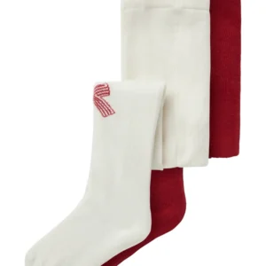Name It Vichristmas 2 pak Strømpebukser - Jester Red/Cloud Dancer