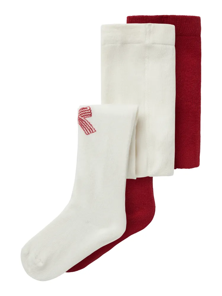 Name It Vichristmas 2 pak Strømpebukser - Jester Red/Cloud Dancer