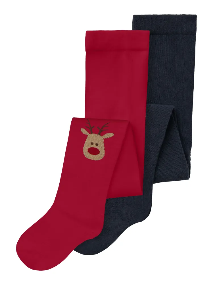 Name It Vichristmas 2 pak Strømpebukser - Onyx Sapphire/Jester Red