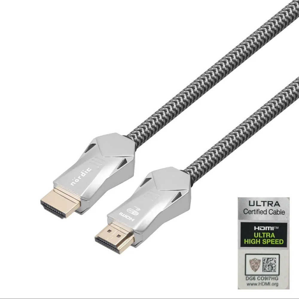 NORDIC CERTIFICEREDE KABLER 2m Ultra High Speed HDMI 2.1 8K 60Hz 4K 120Hz 48Gbps Dynamic HDR eARC VRR Synthetic flettet ka...