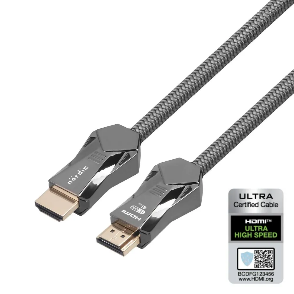 NORDIC CERTIFICEREDE KABLER 2m Ultra High Speed HDMI 2.1 8K 60Hz 4K 120Hz 48Gbps Dynamic HDR eARC VRR Synthetic flettet ka...