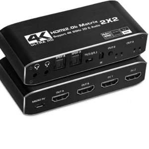 NÖRDIC HDMI Matrix switch 2X2 med udtrækker 4K60Hz RGB 8: 8: 8 18Gbps 3D HDR HDCP2.2