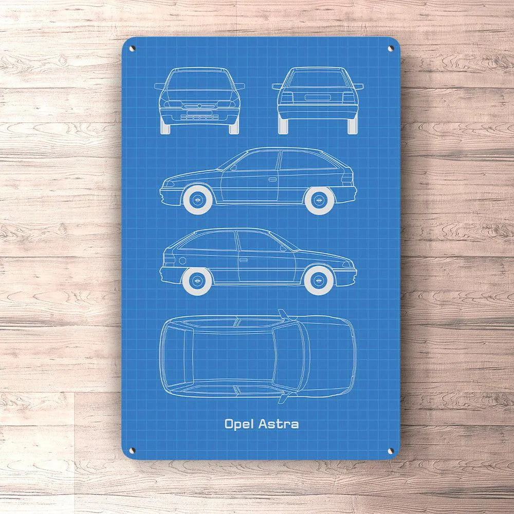 Opel Astra 2 door Blueprint Skilte, Musemåtte, Dørmåtte