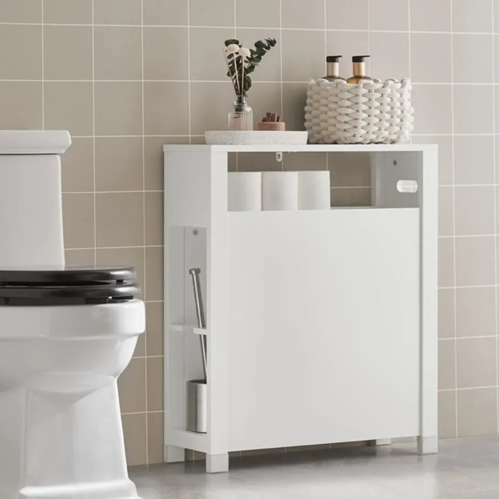 Pladsbesparende badeværelsesskab med 2 skuffer, pearl