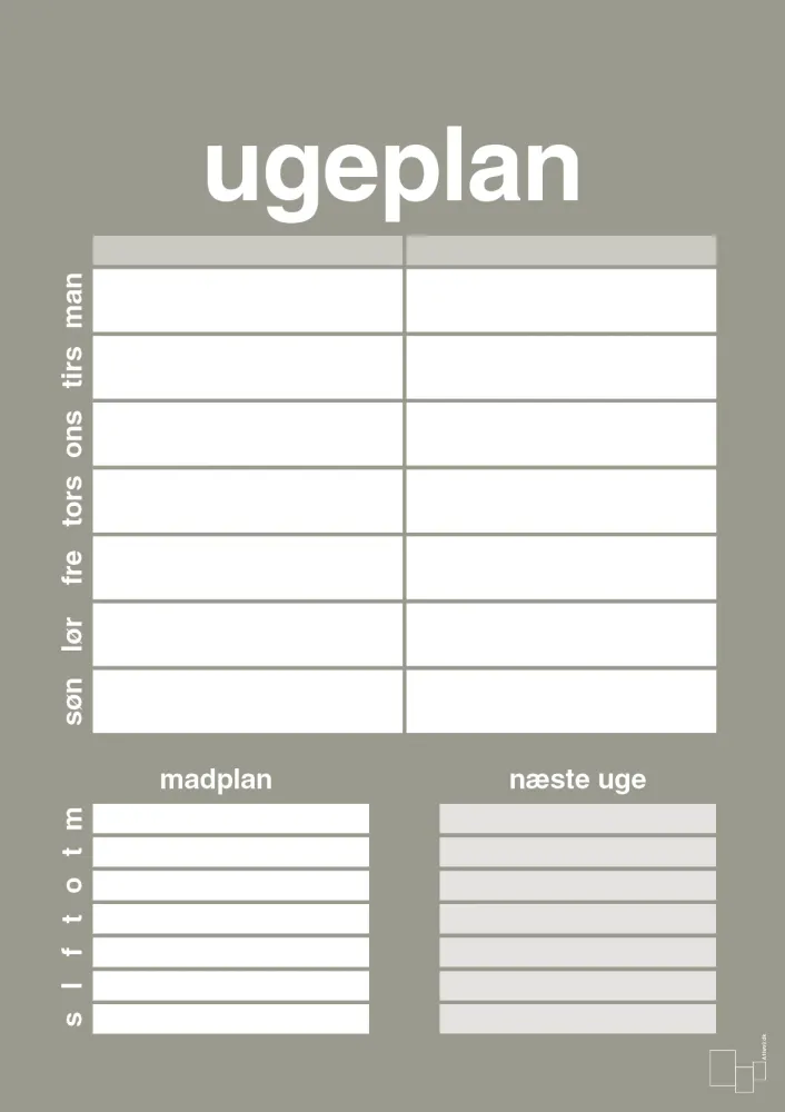 plakat: ugeplan til 2 personer - battleship slate 60