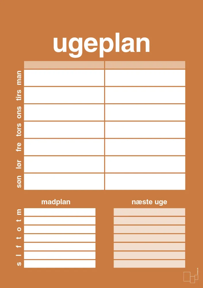 plakat: ugeplan til 2 personer - rumba tangerine 60