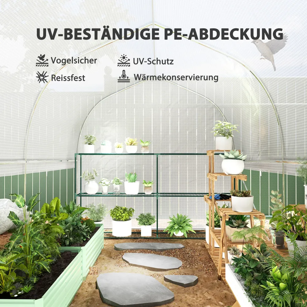 3 X 2 x 2 m polytunnel drivhus med oprullbare sidevægge, uv-bestandigt plastikdæksel og stålramme, ivory