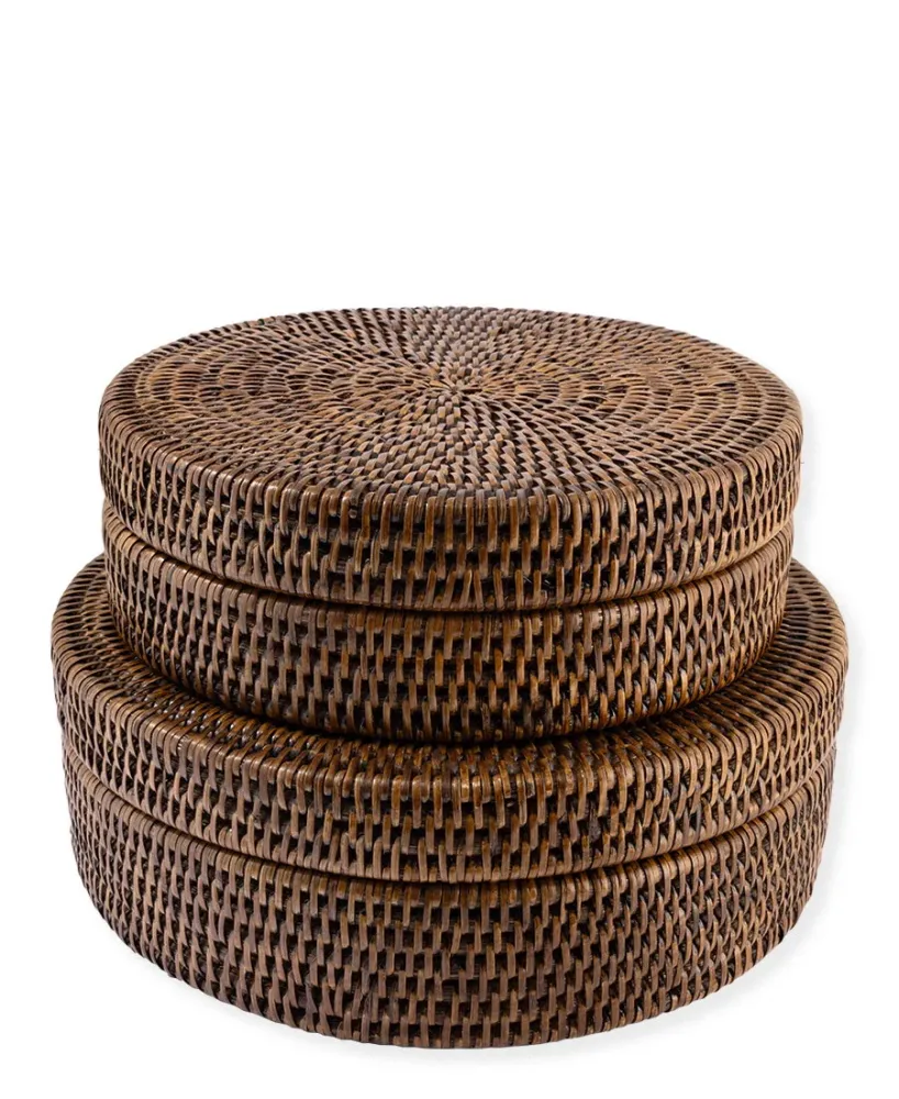 Rattan box opbevaring rund brun sæt med 2