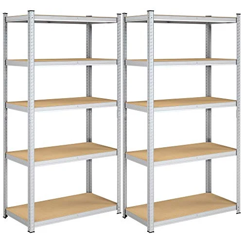 Reol til værksted & garage – 2 x stålreoler med 600 kg kapacitet, 50 x 100 x 200 cm, sølvfarvet