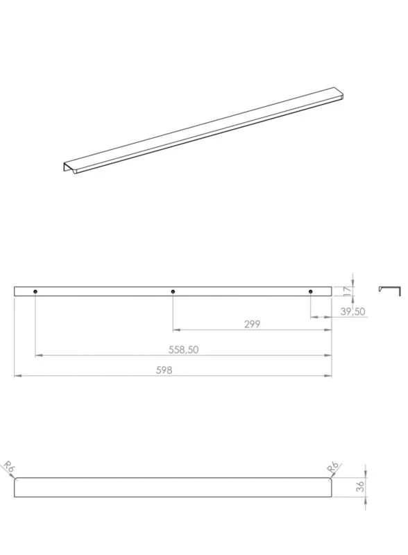 Roca Style møbelgreb 60 cm i guld, 2 stk.