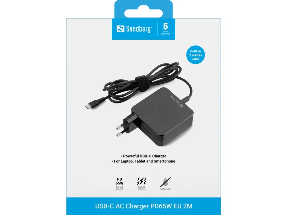 Sandberg USB-C-PORT AC Charger PD65W EU 2M