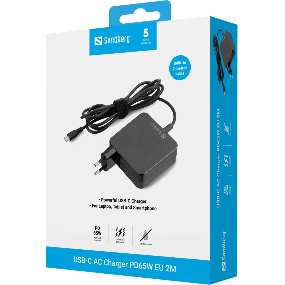 Sandberg USB-C-PORT AC Charger PD65W EU 2M