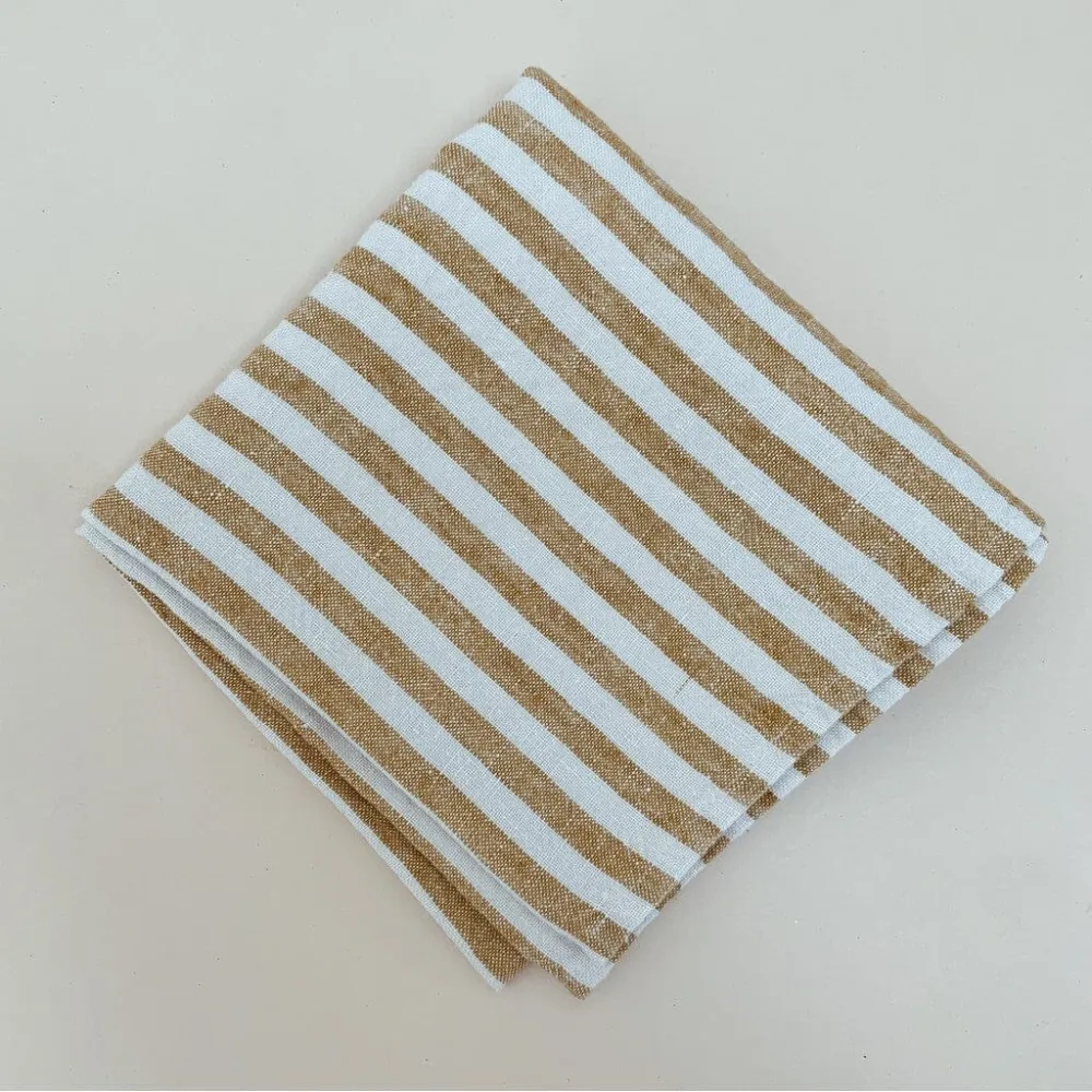 Servietter af europæisk hør fra Haps Nordic, Marine stripe, Mustard/nature, 2 stk