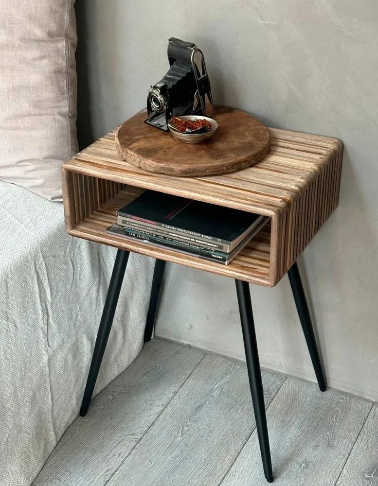 Side el. Sengebord i Genanvendt Teaktræ, grey, 2 stk