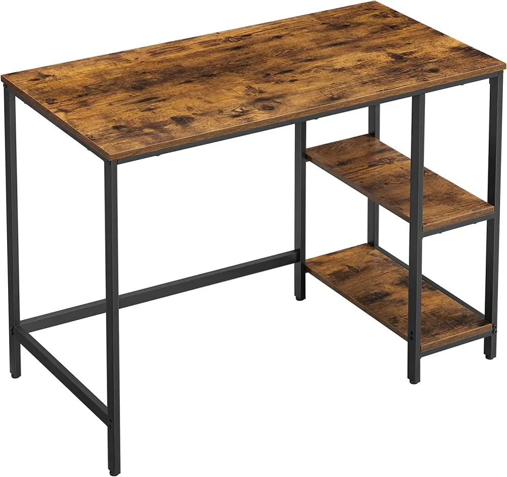 Skrivebord med 2 hylder på højre eller venstre side, Retro Brun/Sort