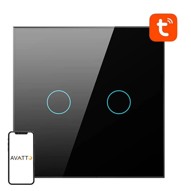 Smart Light Switch WiFi Avatto TS02-EU-B2 2 vej ebony