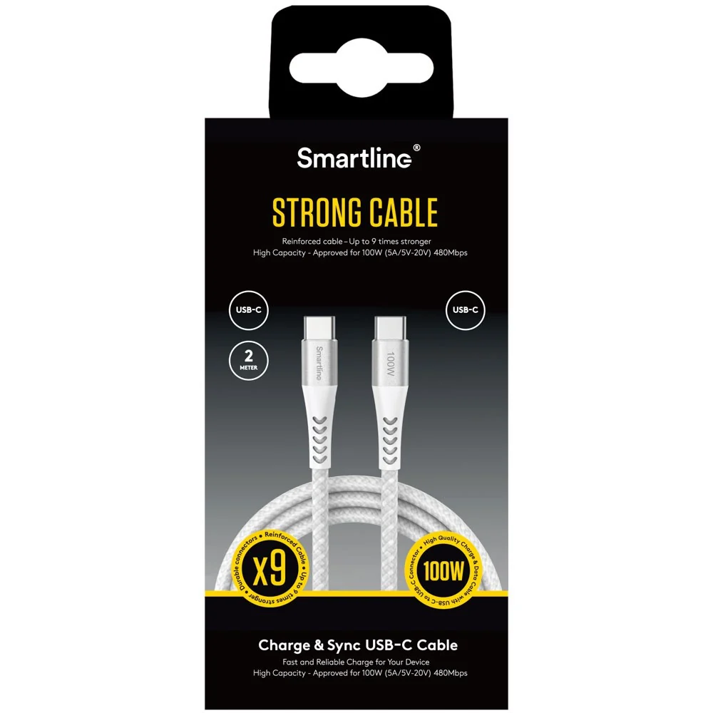 Smartline 100W USB-C til USB-C Kabel 2 m. - Snow