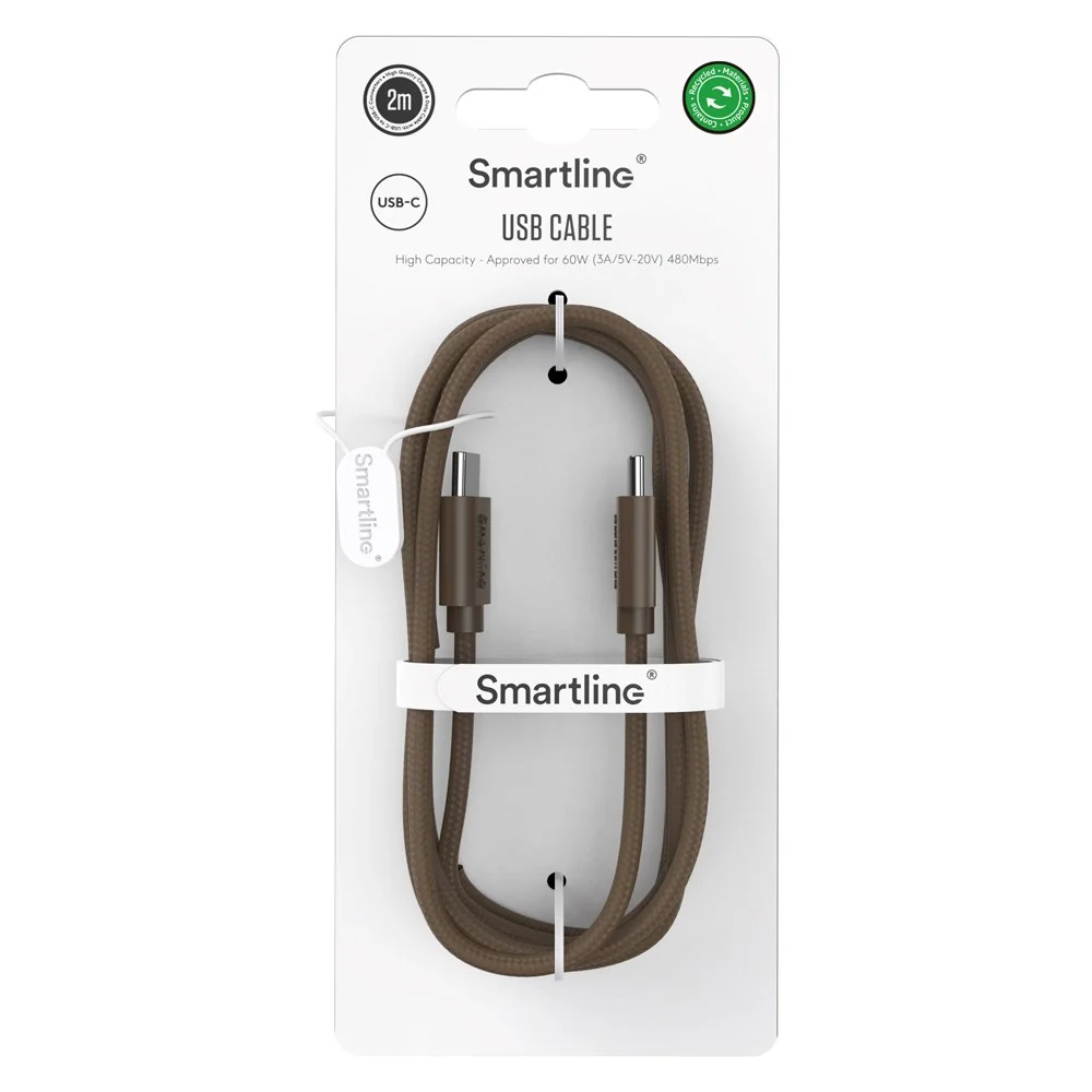 Smartline (60W) USB-C til MODERN USB Braidy Kabel 2m - Mørkebrun