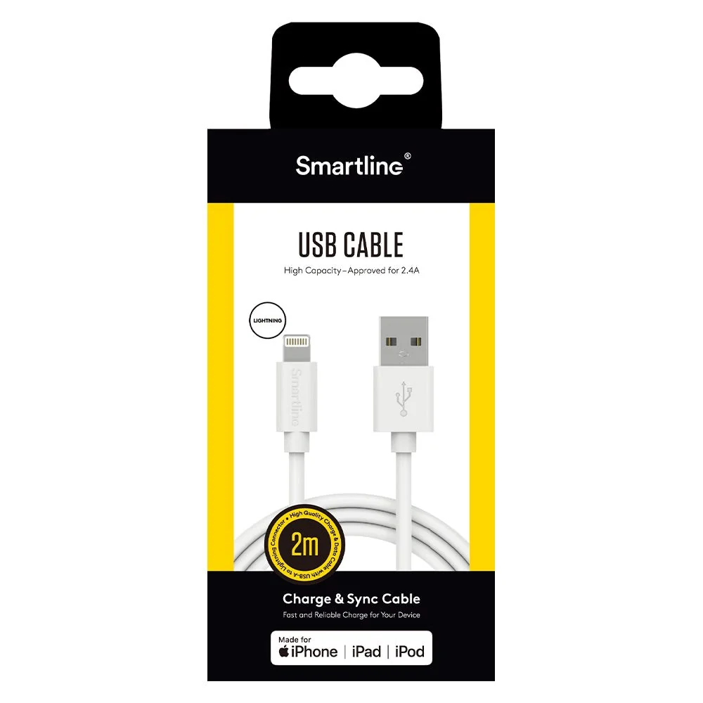 Smartline USB- til Apple charging Kabel 2 m. - Hvid