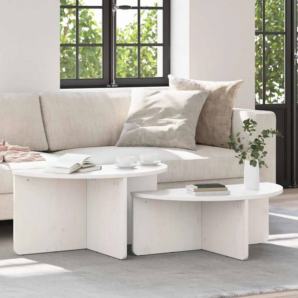 Sofabord 2 pcs Ivory Massivt fyrretræ