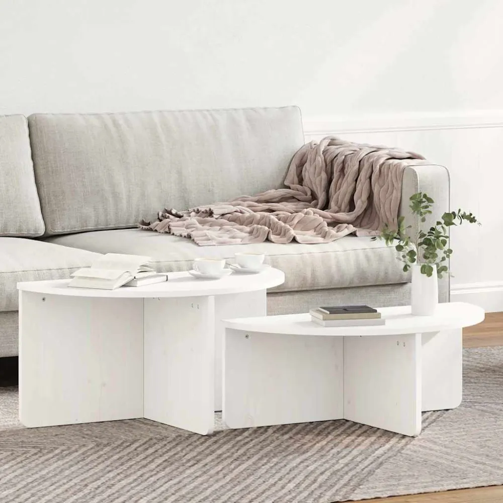 Sofabord 2 pcs Ivory Massivt fyrretræ