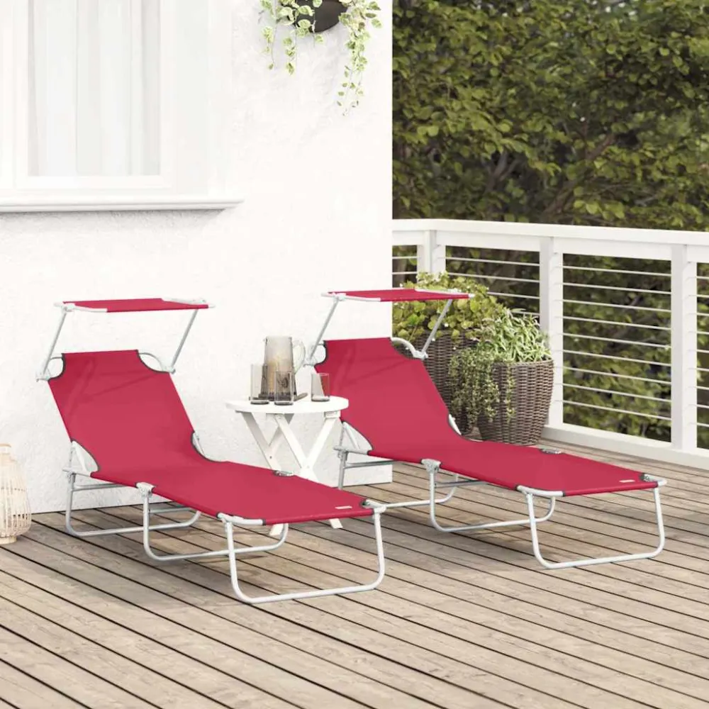 Solstol 2 pcs Rød 58 x 188 x 77cm Poly-material