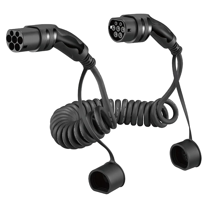 Spiral ladekabel til elbil – Type 2, 32A, 3-faset, 5 meter (op til 22 kW)
