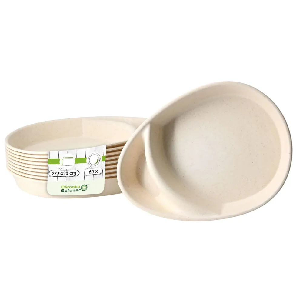 (60 stk.) Genanvendelig menutallerken med 2 rum - 275x200mm - dråbeformet