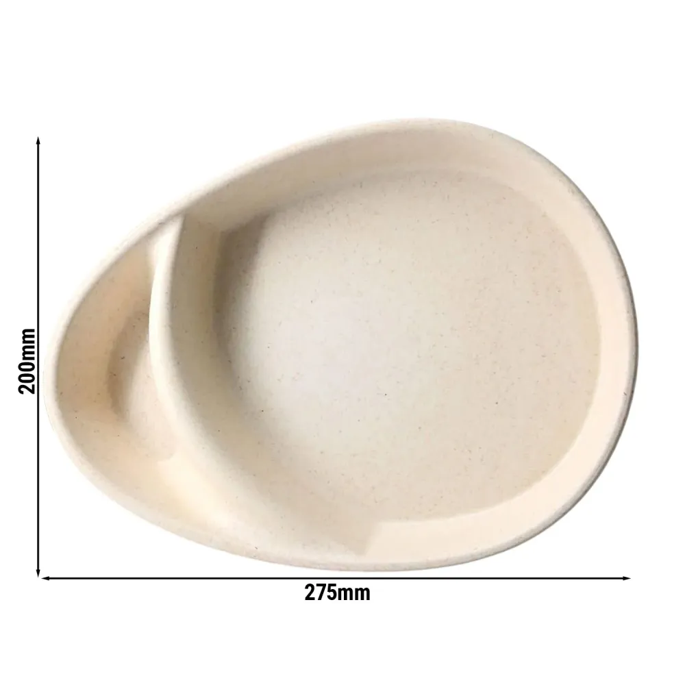 (60 stk.) Genanvendelig menutallerken med 2 rum - 275x200mm - dråbeformet