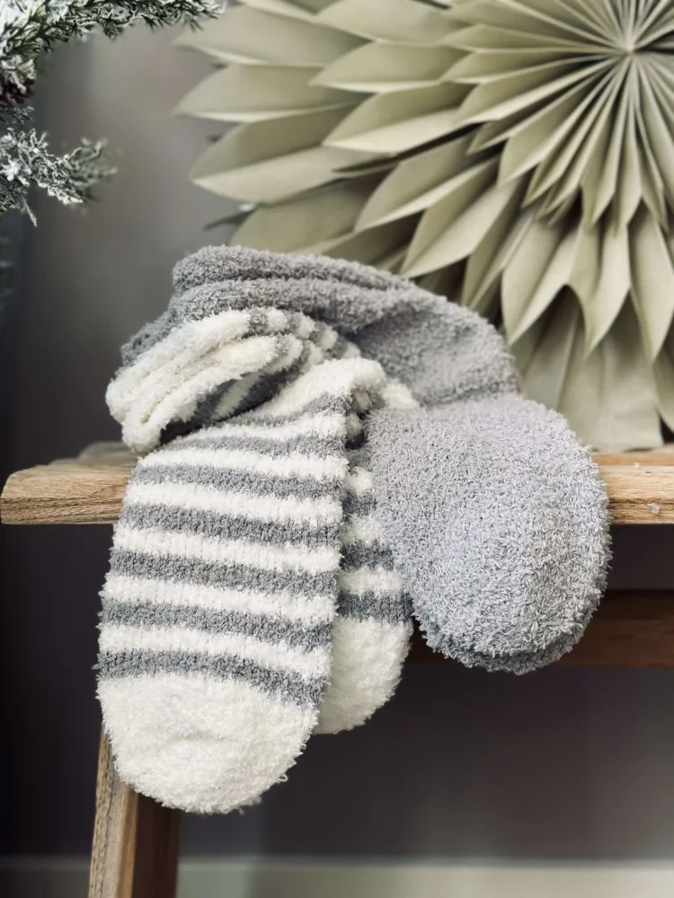 Strømper Fluffy grey stripes - Sæt med 2 par